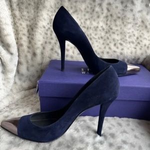 Stuart Weitzman Tip Naughty Navy Suede Pumps NWT Size 8